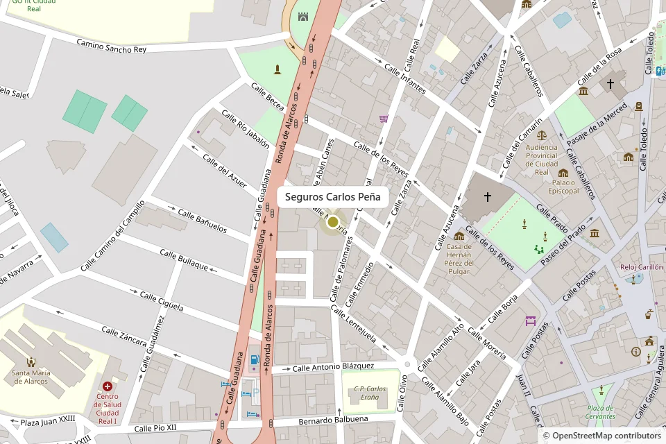Mapa del centro de Ciudad Real con la oficina de Seguros Carlos Peña en Calle Morería